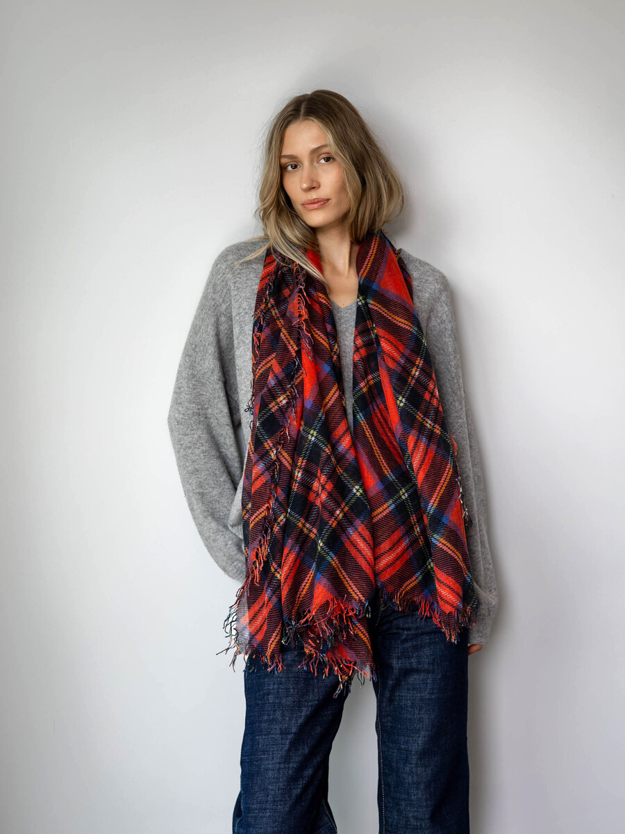 Scarf Cosy Cashmy Fiery Red Tartan