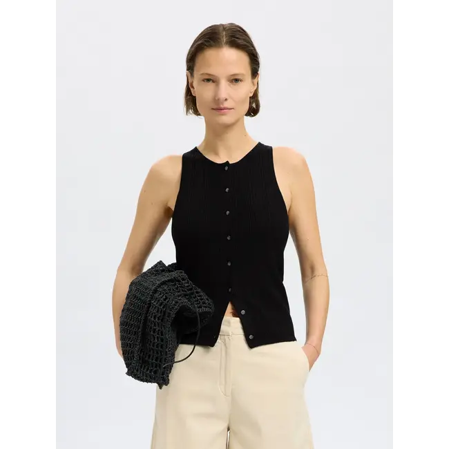 TRIXIE KNIT BUTTON TOP Black