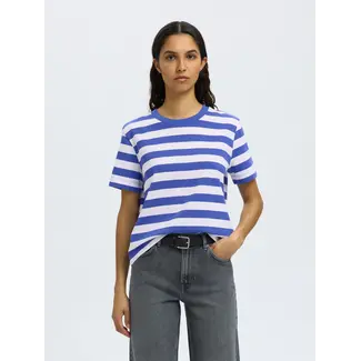 Selected Femme ESSENTIAL STRIPED BOXY TEE Dazzling Blue