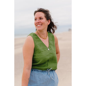 Selected Femme LINNA REVERSIBLE LINNEN TOP Spindle Green