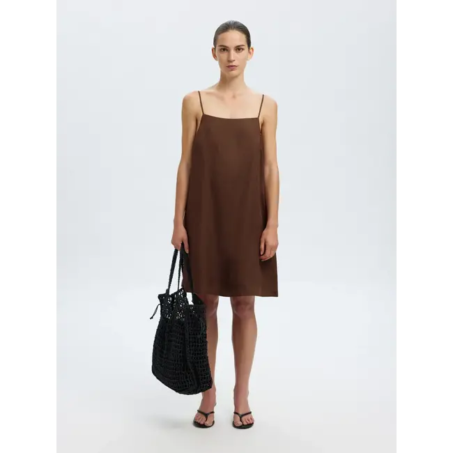 LYRA LINEN SHORT DRESS Chestnut