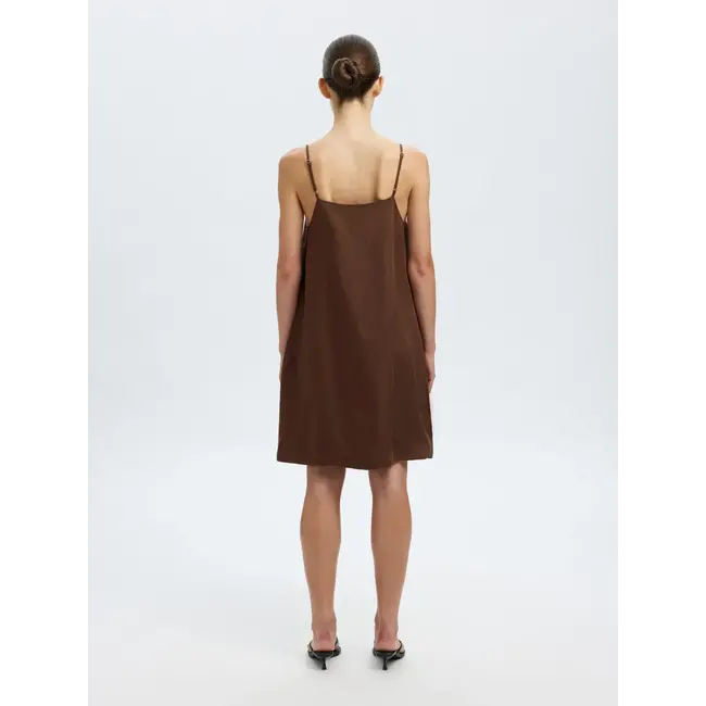 LYRA LINEN SHORT DRESS Chestnut
