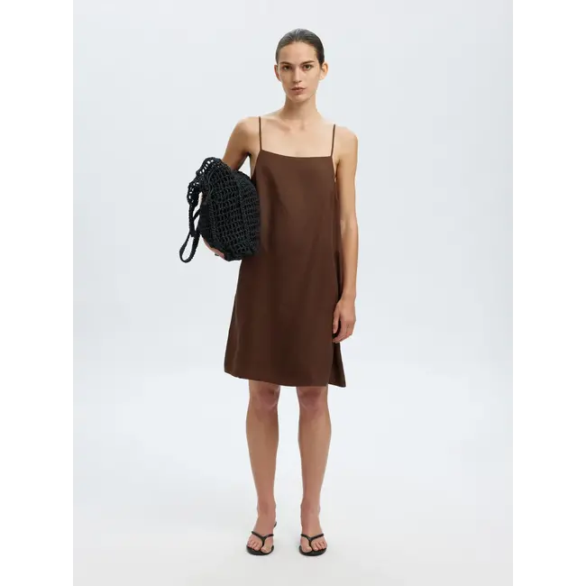 LYRA LINEN SHORT DRESS Chestnut