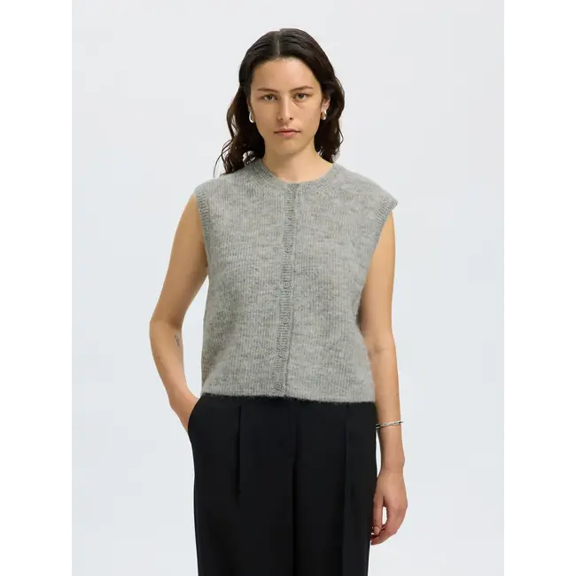 LULU BUTTON VEST Light Grey