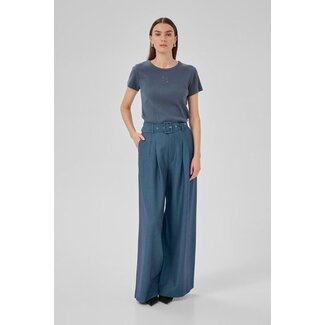 My Essential Wardrobe VITTA HIGH WIDE PANTS Dark Slate Stripe