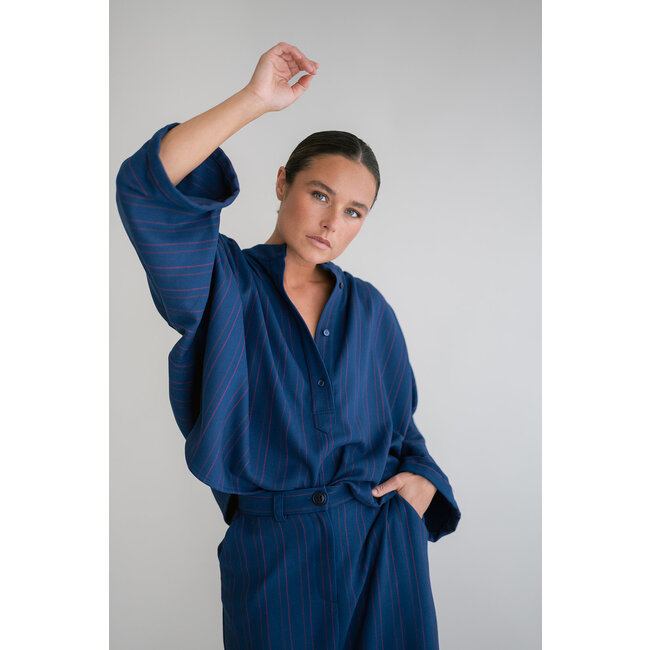 MAYA BLOUSE Red Navy Stripe
