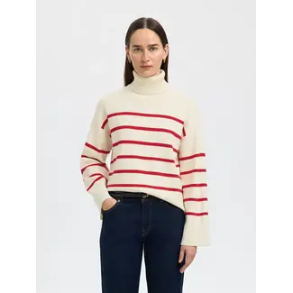 Selected Femme KAMMA ROLL NECK Birch Equestrian Red