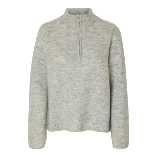 LULU HALF ZIP KNIT Light Grey Melange