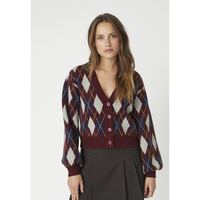 ROW CHECK CARDIGAN Winered