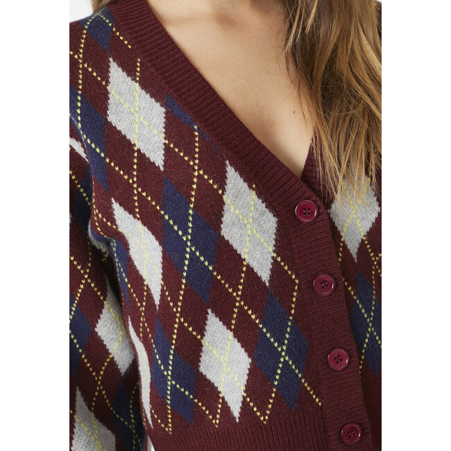 ROW CHECK CARDIGAN Winered