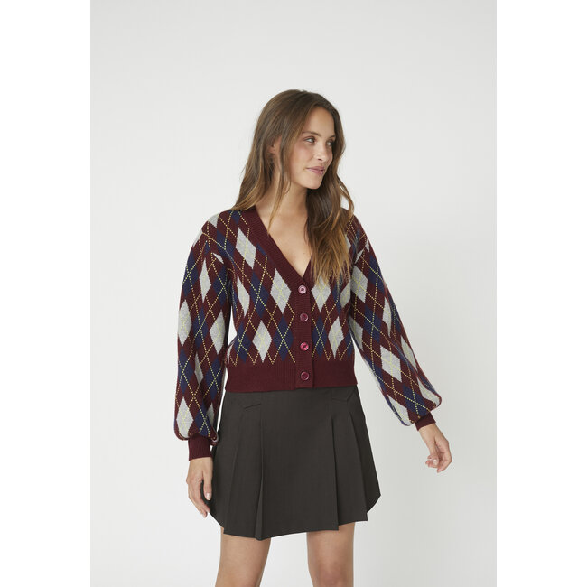 ROW CHECK CARDIGAN Winered