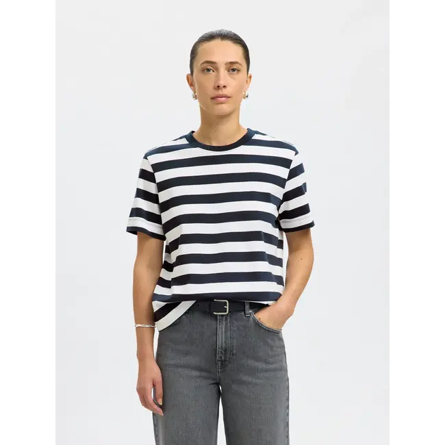 ESSENTIAL STRIPED BOXY TEE Dark Sapphire