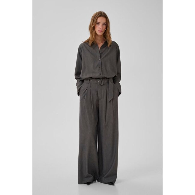 THE PINSTRIPE HIGH PANTS Grey Melange