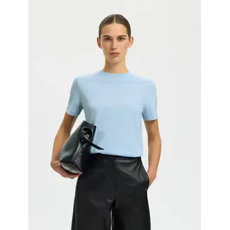 Selected Femme ESSENTIAL O-NECK TEE Cashmere Blue