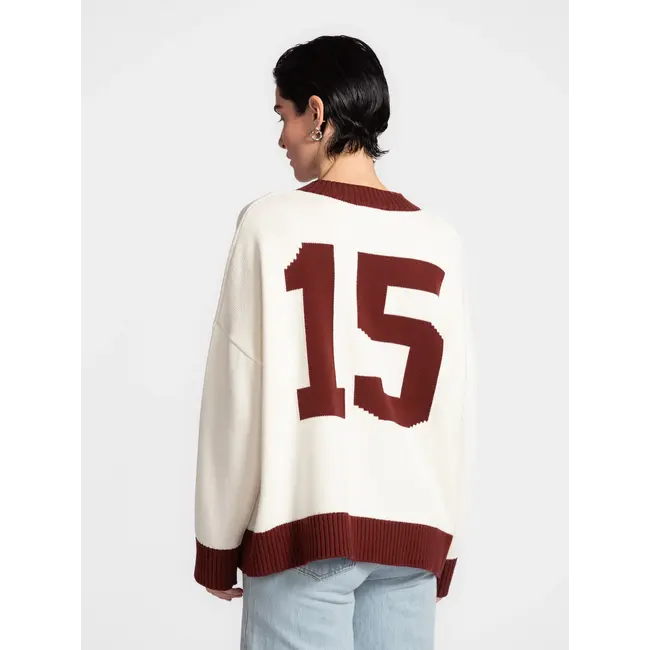 MAIA CARDIGAN Ecru Burgundy