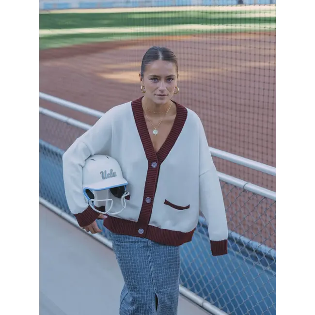 MAIA CARDIGAN Ecru Burgundy