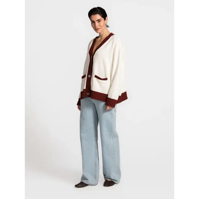 MAIA CARDIGAN Ecru Burgundy