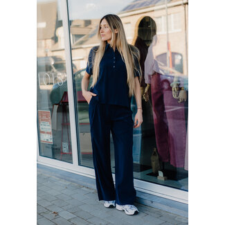 My Essential Wardrobe MINDY HIGH WIDE PANTS Dark Sapphire