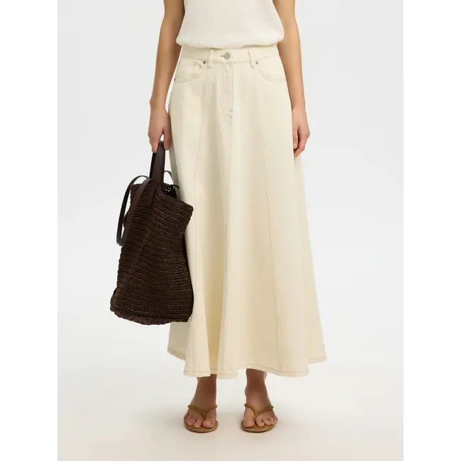 TENNA LONG DENIM SKIRT Egret