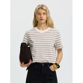 Selected Femme ESSENTIAL STRIPED BOXY TEE Tawny Port
