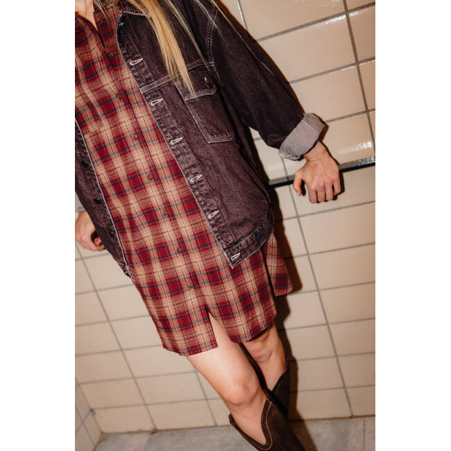 ROGERS CHECK DRESS Bordeaux