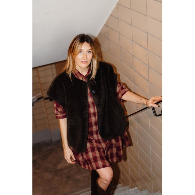 ROGERS CHECK DRESS Bordeaux