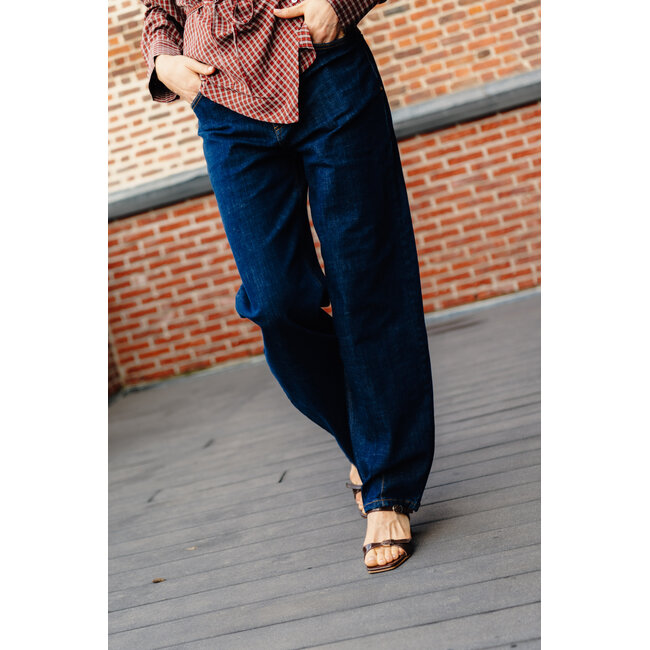 LUCY HIGH BARREL JEANS Dark Blue