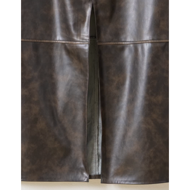 JELLA PU SKIRT Dark Brown Washed