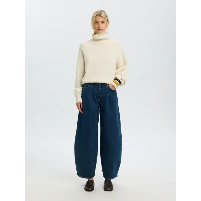 NANET BARREL JEANS Mid Blue