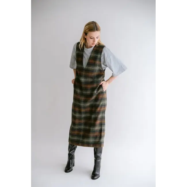 IBO DRESS Moss Green Check