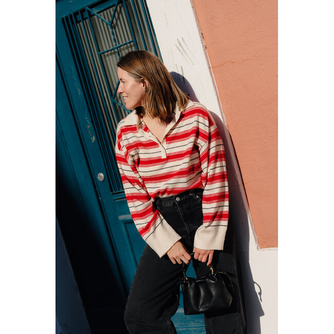 GERIT JUMPER Red Grey Stripe