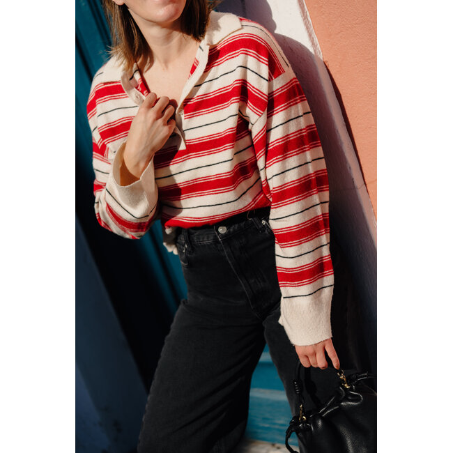 GERIT JUMPER Red Grey Stripe