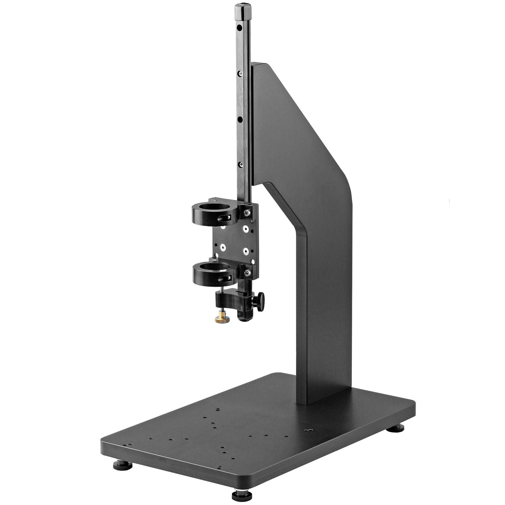 Microscope stand with and without drilling patterns in the base plate