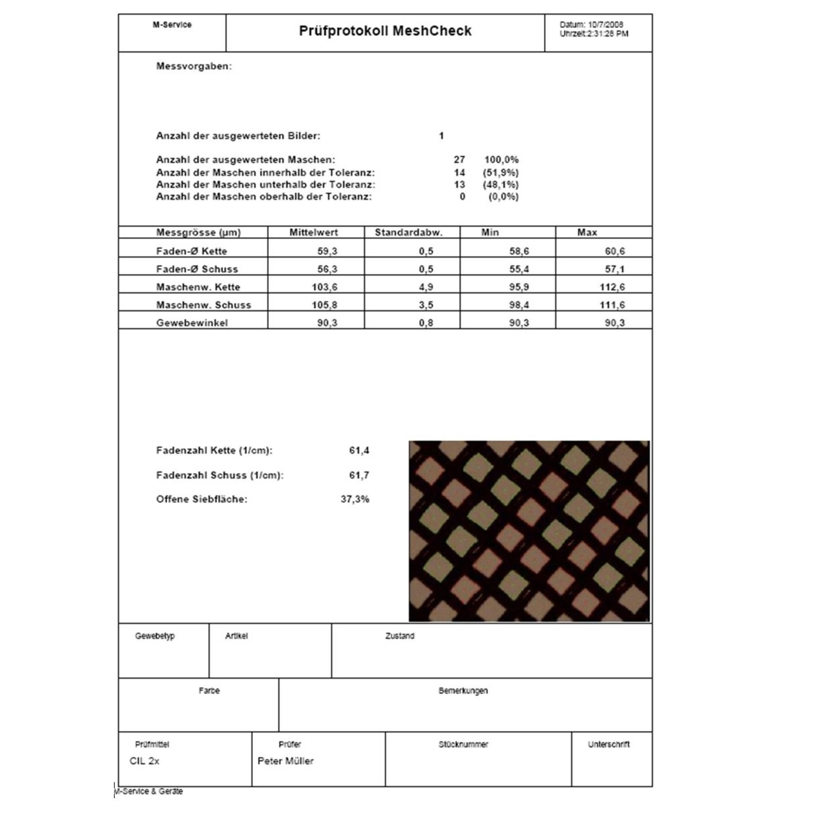 Le logiciel pour la mesure des tissus de sérigraphie et de filtration