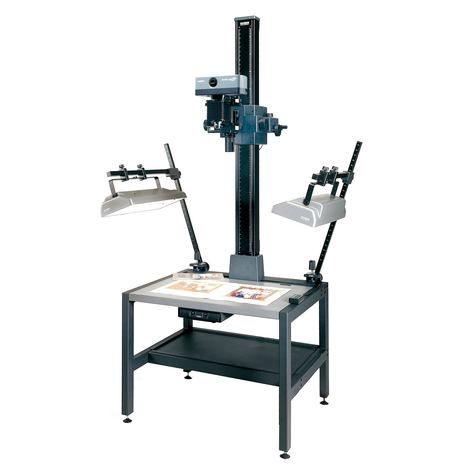 Repro stand as complete system with motorized Z-axis and table construction