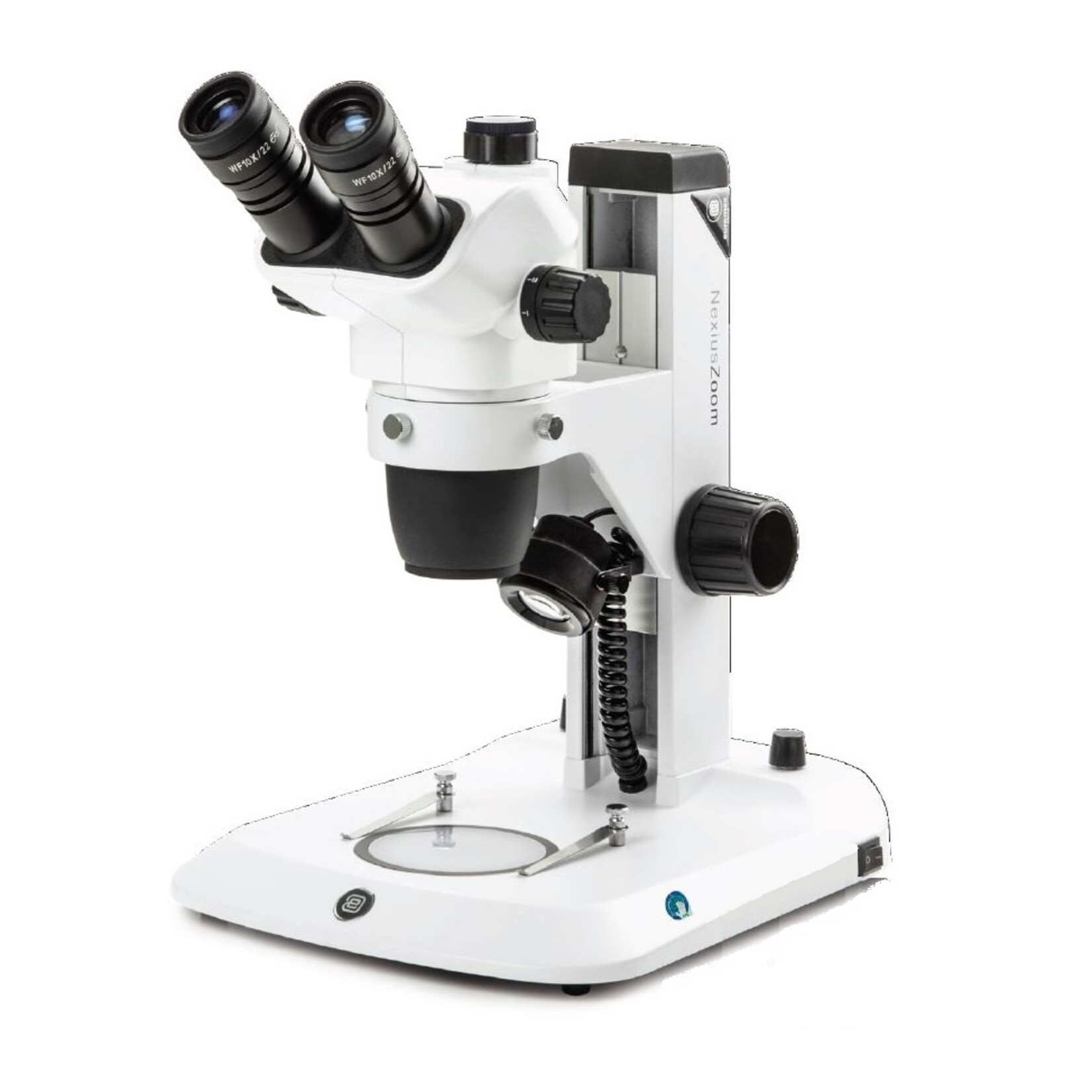 Trójokularowy mikroskop stereoskopowy NexiusZoom EVO, obiektyw o powiększeniu od 0,65x do 5,5x