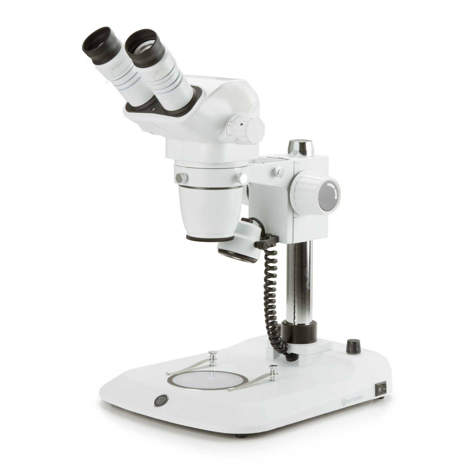 Microscope binoculaire à zoom stéréo NexiusZoom, objectif zoom 0,67x à 4,5x, grossissement de 6,7x à 45x avec statif à colonne