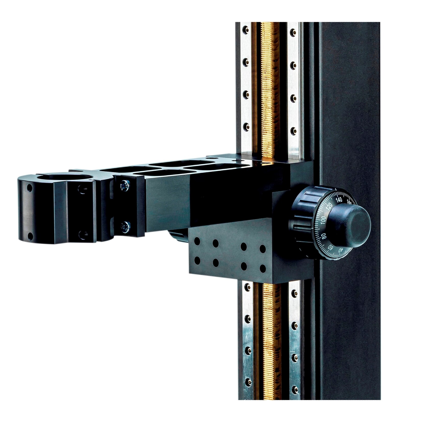 Tripod with two precision guides and rack and pinion adjustment