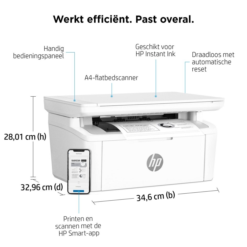 HP LaserJet MFP M140w printer, Zwart-wit, Printer voor Kleine kantoren, Printen, kopiëren, scannen, Scannen naar e-mail; Scannen naar pdf; Compact for