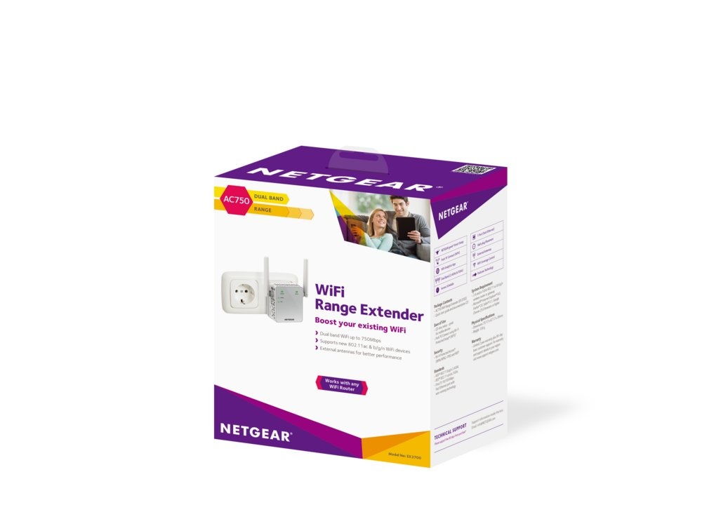 EX3700 WiFi Range Extender AC750, Dual-Band - 1 Fast Ethernet poort