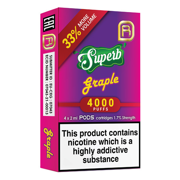 Superb NanoStix Pods- Graple 4000puff - 4Pcs