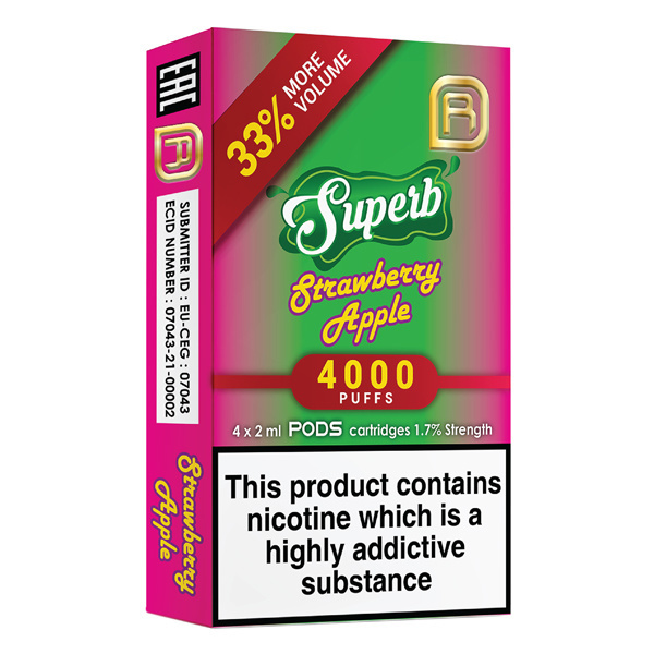 Superb NanoStix Pods- Strawberry Apple 4000puff - 4Pcs