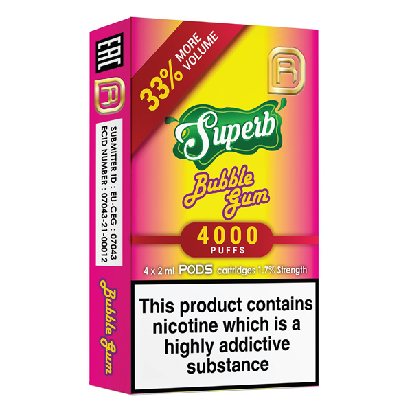 Superb NanoStix Pods- Bubblegum 4000puff - 4Pcs