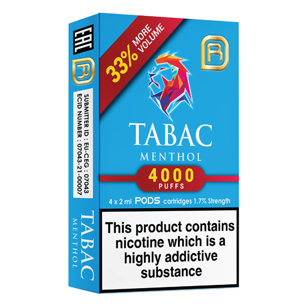 Tabac NanoStix Pods- Menthol 4000puff - 4Pcs