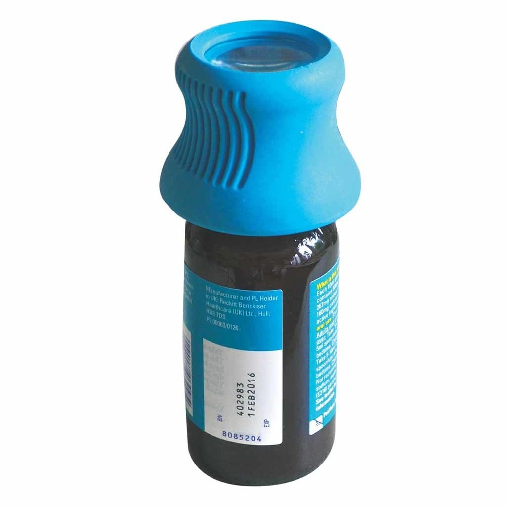 Pil / medicijn flesopener met vergrootglas