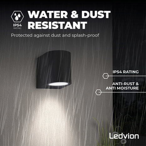 Ledvion Wandlamp buiten - Sacramento - Zwart Ledvion Wandlamp buiten - Sacramento - Zwart