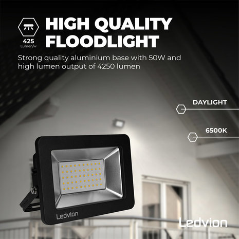 Ledvion LED Breedstraler 50W – 6000 Lumen – 6500K - Quick Connector - 5 Jaar garantie Ledvion LED Breedstraler 50W – 6000 Lumen – 6500K - Quick Connector - 5 Jaar garantie
