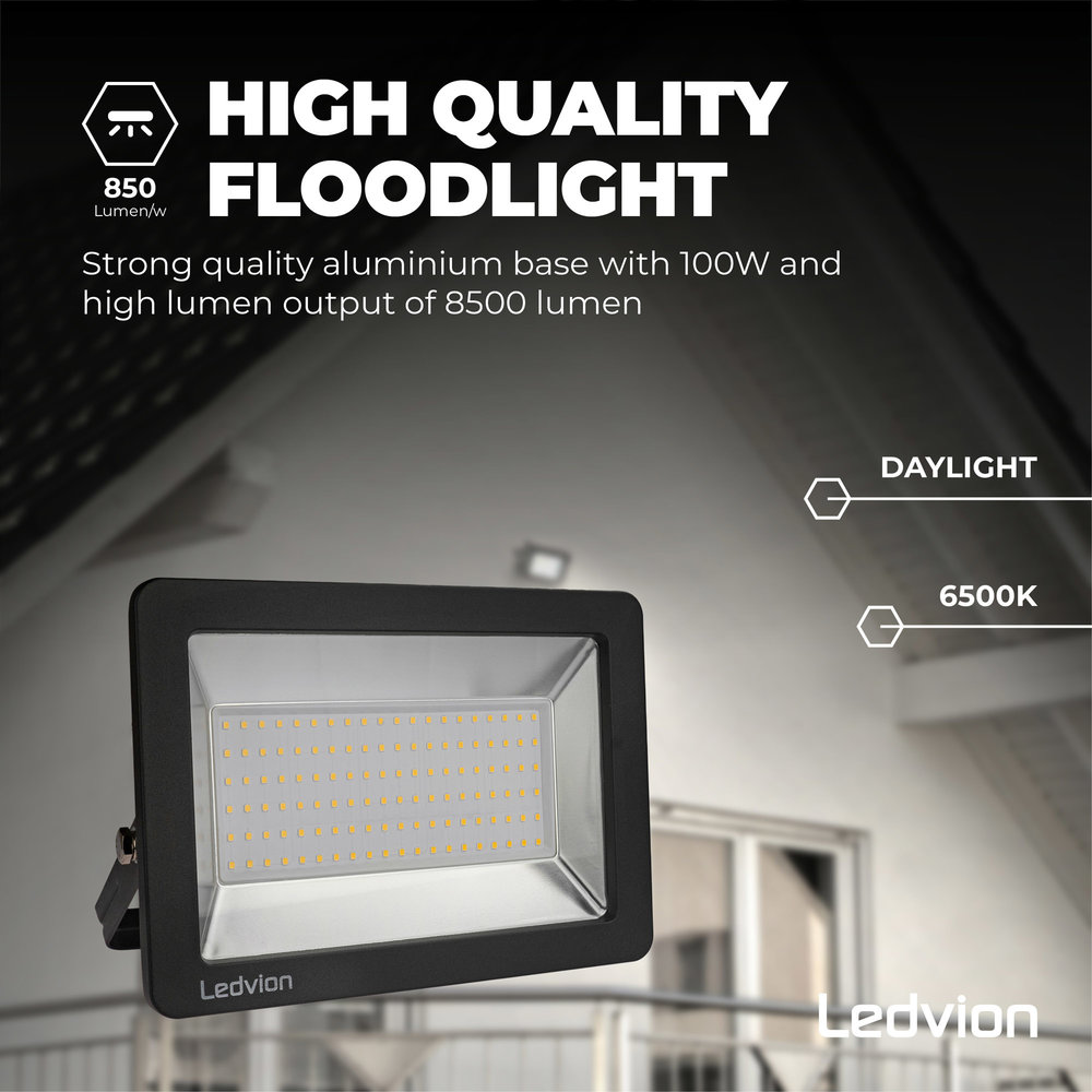 Ledvion LED Breedstraler 100W – 8500 Lumen – 6500K - Quick Connector - 5 Jaar garantie Ledvion LED Breedstraler 100W – 8500 Lumen – 6500K - Quick Connector - 5 Jaar garantie