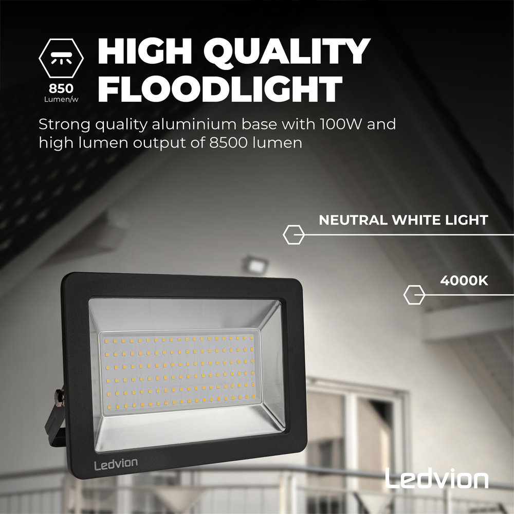 Ledvion LED Breedstraler 100W – 8500 Lumen – 4000K - Quick Connector - 5 Jaar garantie Ledvion LED Breedstraler 100W – 8500 Lumen – 4000K - Quick Connector - 5 Jaar garantie
