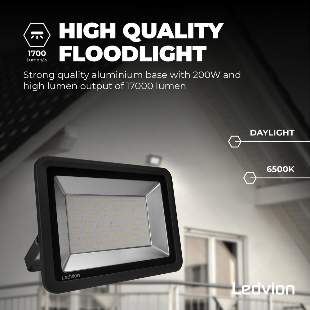 Ledvion LED Breedstraler 200W – 24000 Lumen – 6500K - Quick Connector - 5 Jaar garantie